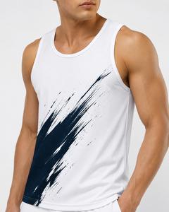 Débardeur blanc sans manches pour homme personnalisé avec imprimé brossé bleu marine, col rond, séchage rapide, coupe sportive, en polyester tricoté, faible MOQ - Product Image 2
