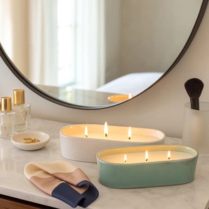 Recipiente de Cerámica Premium para Velas, Forma Ovalada, Superficie Amplia, Resistente al Calor, Pared Gruesa, Acabado Liso, Decoración para el Hogar, Soporte para Velas de Varias Mechas - Product Image 5