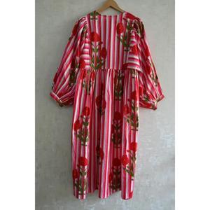 Vestido de Algodón Hecho a Mano con Estampado de Bloques para Mujer, Vestido Boho de Verano en Tela Natural, Ligero y Transpirable para Uso Casual - Product Image 5