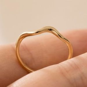 18K Gold Plated S925 Sterling <b>Silver</b> Water Drop Wave <b>Ring</b> Minimalist Plain Band for Women Wholesale - Product Image 5