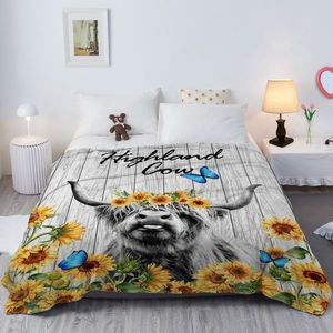130X150cm 3D Highland Cow Sunflower Flannel <b>Throw</b> Blanket All Seasons <b>for</b> Adults <b>for</b> Living Room <b>Couch</b> Bed Sofa - Product Image 6