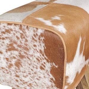 Taburete Otomano Rústico de Madera con Parches de Cuero Genuino Premium, Banco Boho Hecho a Mano para Entrada, Venta al por Mayor - Product Image 6