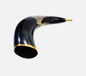 Authentic Handcrafted Eco-Friendly <b>Polished</b> <b>Black</b> White Modern Viking Blowing Horn Premium Ornate Golden Brass Rim - Product Image 3