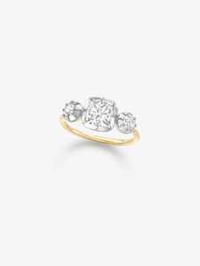 Bague de fiançailles à trois pierres en or massif 10K 14K, solitaire, diamant de laboratoire taille coussin et rond, bijoux de mariage minimalistes, fabricant - Product Image 1