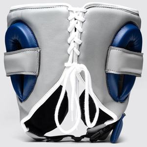 Nouveau design, protège-tête MMA et kickboxing en cuir véritable bleu-gris, ouvert, réglable, respirant, écologique, avec logo personnalisé - Product Image 6