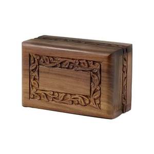 Hand Carved Wooden Ashes Urn Square Cremation Keepsake <b>Box</b> Chocolate Finish <b>Memorial</b> Container with Velvet Pouch - Product Image 3