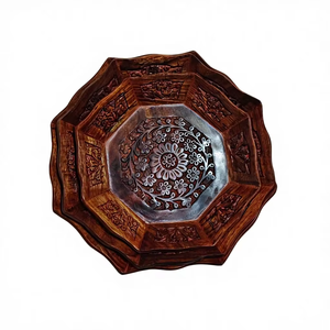 Tazón de Madera Tallado a Mano con Diseño Floral, Plato Multiusos para Frutas Secas y Bocadillos, Decoración Rústica para el Hogar, Juego de Regalo - Product Image 3