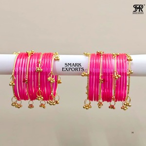 Rani Pink Gold Plated 32-Piece Kashmiri Jelly Bangles Set Ghungru for Both Hands Traditional Indian Women's Fashion Bridal - Product Image 2