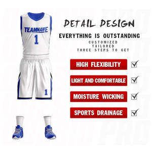 Nouvelle conception personnalisée, uniforme de basket-ball sans manches de haute qualité, antibactérien, blanc et bleu, vêtements de sport, maillot de basket-ball sublimé - Product Image 3