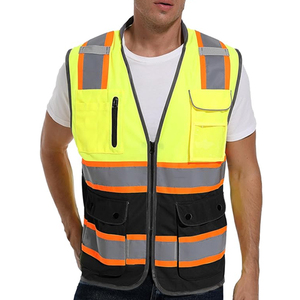 เสื้อกั๊กนิรภัยสำหรับงานก่อสร้าง ANSI Class 2 แบบปรับแต่งได้ มองเห็นได้ชัดเจน มีหลายกระเป๋า ไฟ LED กระพริบ สีสันสะท้อนแสง - Product Image 1