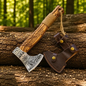 Jexmoo Industrial Hache à fendre Tomahawk industrielle 19 pouces, en acier au carbone, à dos plat, tête barbelée, 400 mm, manche en bois de rose, cuir, fabriquée sur mesure - Product Image 5