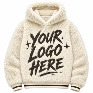 High Quality <b>Faux</b> <b>Fur</b> Men's <b>Hoodies</b> Bold Graphic Front Oversized Plush Winter Streetwear Pullover Warm Casual Hooded Sweatshirt - Product Image 1