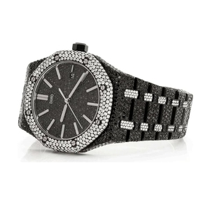 Reloj Mecánico Negro con Incrustaciones de Moissanita, Correa de Acero Inoxidable, Esfera Analógica, Reloj de Pulsera de Lujo para Fiesta - Product Image 4