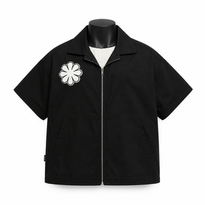 Chemise à manches courtes zippée pour homme, noire, décontractée, style workwear, coupe ample, streetwear, avec fermeture éclair sur le devant et poche plaquée sur la poitrine - Product Image 1