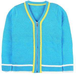 Men's Blue V-Neck Thick Wool Blend <b>Cardigan</b> <b>Sweater</b> with Yellow Trim Full Sleeve Winter Style for University - Product Image 1