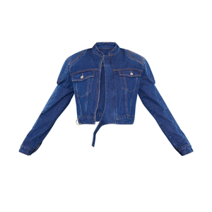 Mi bleu lavage 100% coton rigide Denim veste femmes dames en cuir pull bouton basique brut Denim jean usine en gros hiver - Product Image 4