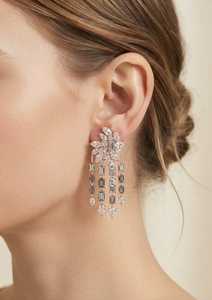 Boucles d'oreilles pendantes en diamant de laboratoire taille émeraude, motif floral marquise, style chandelier pour femme, idéales pour mariage et soirée - Product Image 3