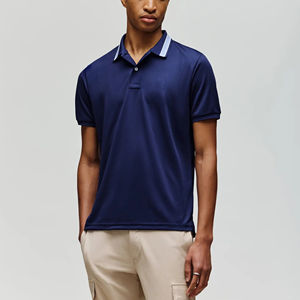 Camisetas polo de tela piqué azul marino con logotipo impreso digitalmente personalizado, de algodón 100%, estilo hip hop, para hombre, de gramaje pesado, 200 GSM, a la moda. - Product Image 3