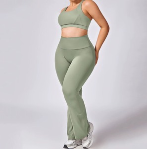 Premium OEM Custom Mid Waist <b>Flared</b> Yoga <b>Leggings</b> Plus Size Seamless Spandex/Polyester Breathable Eco-Friendly Quick Dry Fitness - Product Image 2