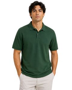 Polo de Hombre Verde Oscuro, Manga Corta, Tela Piqué de Algodón, Diseño Liso Informal, Cuello Camisero, Personalizable, para Golf, Verano - Product Image 1
