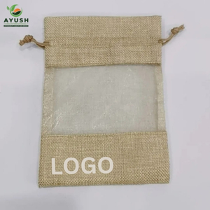 Sac en jute personnalisé en gros, coloré, avec double cordon en coton et fenêtre en PVC pour emballage de savon et cadeaux - Product Image 3
