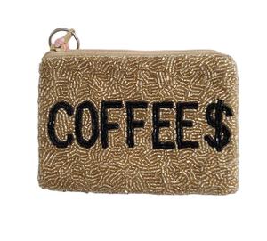 Petit sac portefeuille à broderie de café perlé noir et or de luxe avec gentillesse et travail fait à la main de qualité supérieure par Hiba Enterprises - Product Image 1