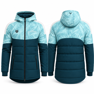 Manteau d'hiver à capuche pour homme, veste matelassée bleue, imperméable, décontractée, manches longues, fermeture éclair sur le devant, design avec logo - Product Image 3