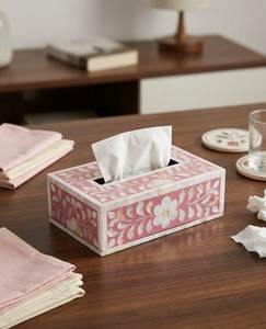Handcrafted Bone & <b>MOP</b> Inlay Tissue Box with Artistic Floral Pattern, Ideal for Luxury Hotels, Homes, and Corporate Gifting - Product Image 4