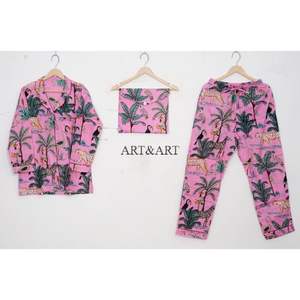 ชุดนอนผ้าฝ้ายออร์แกนิคลายป่าทึบสุดหรู แขนยาว สไตล์วินเทจ ชุดนอนเดรส ชุดนอนเข้าชุด โบโฮ ลุคสบายๆ - Product Image 6