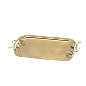 Plateau de service rectangulaire en acier inoxydable argenté, finition martelée, avec poignées en forme de feuille, idéal pour la présentation alimentaire – Nouveauté très prisée - Product Image 3