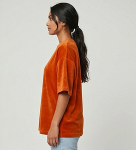 T-shirt en velours oversize pour femme, col rond, manches longues, coupe ample, en velours côtelé - Product Image 3