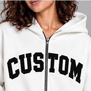Sudadera con capucha y cremallera Off-White personalizada para mujer, estilo universitario, de forro polar grueso, con hombros caídos, tipo chaqueta deportiva lisa. - Product Image 2