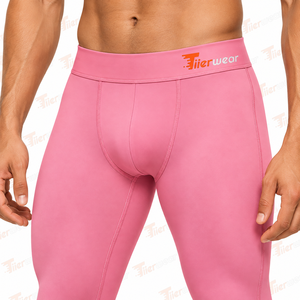 Men's Pink Full Length <b>Compression</b> <b>Leggings</b> Mid Waist Seamless Spandex Polyester Athletic Base Layer Eco-Friendly Breathable - Product Image 5