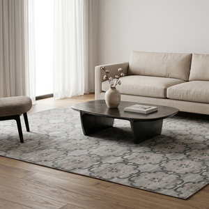 Tapis en laine tufté à la main gris argenté à motif quadrifolia, tapis géométrique moderne à treillis, antidérapant, écologique, pour salon - Product Image 4