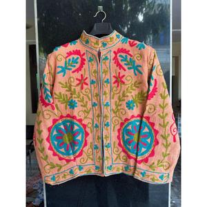 Chaqueta Bomber de Algodón Rosa Vintage Bordada a Mano con Cuello Mandarín, Manga Larga, Estampado Floral, Ecológica para Mujer, Primavera - Product Image 1
