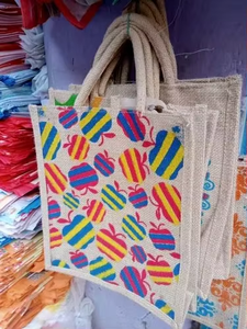 Bolsa de Almacenamiento Ecológica de Yute con Estampado de Árboles Coloridos, Duradera, Reutilizable, Multiusos, de Gran Capacidad, para Uso Doméstico, India - Product Image 2