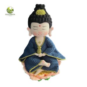 Vente en gros de poupées Amitabha Bouddha au crochet, faites à la main, robe bleue, figurine de lotus, jouet en peluche, décoration spirituelle bouddhiste mignonne pour la maison et le bureau - Product Image 5