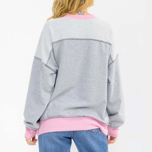 Women Oversized <b>Mock</b> <b>Neck</b> Sweatshirt Solid Gray 100% Cotton Drop Shoulder Long Sleeve Autumn Casual Wear - Product Image 6