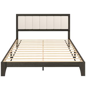 Letto matrimoniale in noce con testiera, design a piattaforma, facile da montare, non richiede rete a molle, doghe in legno di lusso - Product Image 1