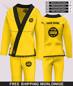 Kimono de Jiu-Jitsu Brésilien (BJJ) Professionnel Jaune Personnalisé 450 g/m² en Coton Tissé Perlé pour Compétition et Entraînement d'Arts Martiaux - Product Image 6