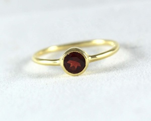 Anillo de oro amarillo de 14k, granate rojo Natural, redondo, sólido, 5mm, fabricante de joyería - Product Image 2