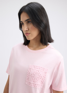 Camiseta de Cuello Redondo para Mujer, 100% Algodón, Apliques, Fresca, Suave y Transpirable, Manga Corta, Ropa Casual de Verano para Venta al Por Mayor y Exportación - Product Image 4