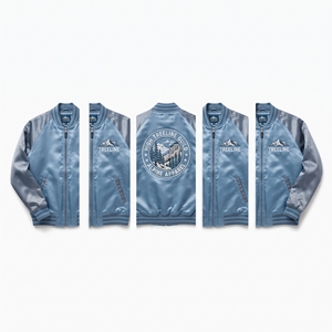 Blouson Bomber en Satin Crème Terracotta Brodé Style Varsity avec Fermeture Éclair sur le Devant – Vente en Gros Direct Usine - Product Image 2