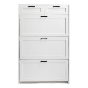 FCH White Particle Board 3-Drawer Shoe Cabinet with Top Baffle 80*25*120cm 2-Drawer Cabinet Organizer - Product Image 1