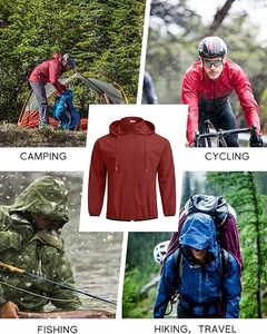 Men's <b>Red</b> Hooded <b>Windbreaker</b> Jacket With Zipper Closure Casual Polyester Coat Autumn Outwear Regular Fit - Product Image 5