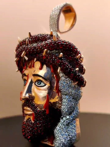 Religious Jesus Face Vintage Stainless Steel Pendant Charm Crown Thorns Diamond Inlay Silver Plated Eco-Friendly Unique Design - Product Image 2