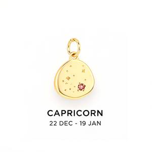 Colgante de Moneda del Zodíaco Capricornio Bañado en Oro con Cristal Rosa (Piedra de Nacimiento), Dije Redondo de Horóscopo para Joyería de Collar - Product Image 1