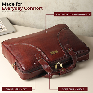 WRIZA Genuine <b>Leather</b> <b>Soft</b> Laptop <b>Bag</b> for Men 15.6 Inch Luxury Fashion Simple Adjustable Shoulder Strap Black Durable Waterproof - Product Image 2