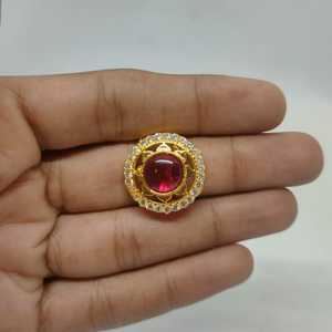 Charming Round Pink Crystal <b>Ring</b> Gold Plated Floral Scalloped CZ Halo Statement Fashion Jewelry for Women <b>Girls</b> Wholesale - Product Image 1