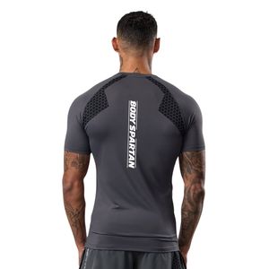 Men’s Charcoal Grey Short Sleeve Compression Training T Shirt Athletic Performance Gym Workout Fitness Sportswear Top - Product Image 2